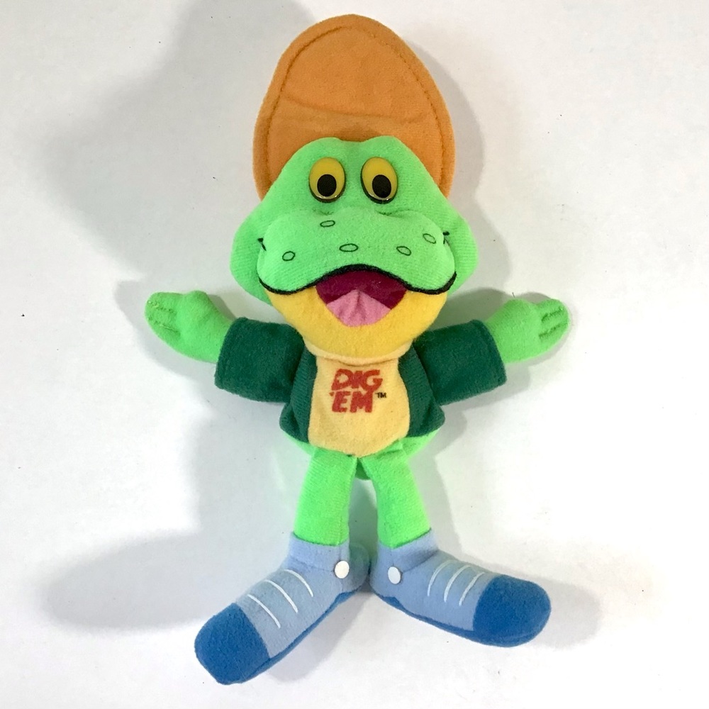 Vintage 1997 Kelloggs Dig ‘Em Frog Plush 9” Bean Bag Honey Smacks Cereal Mascot